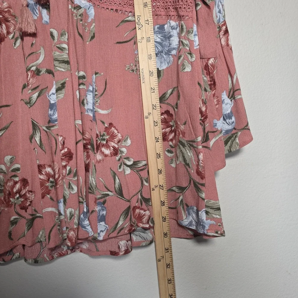 Torrid Womens‎ 2X Dusty Coral Floral Gauze Crochet Babydoll Top Peasant Babydoll - Picture 4 of 8